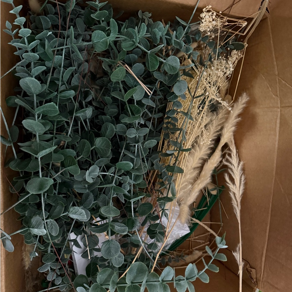 Elegant Green and Beige Faux Eucalyptus Arrangement